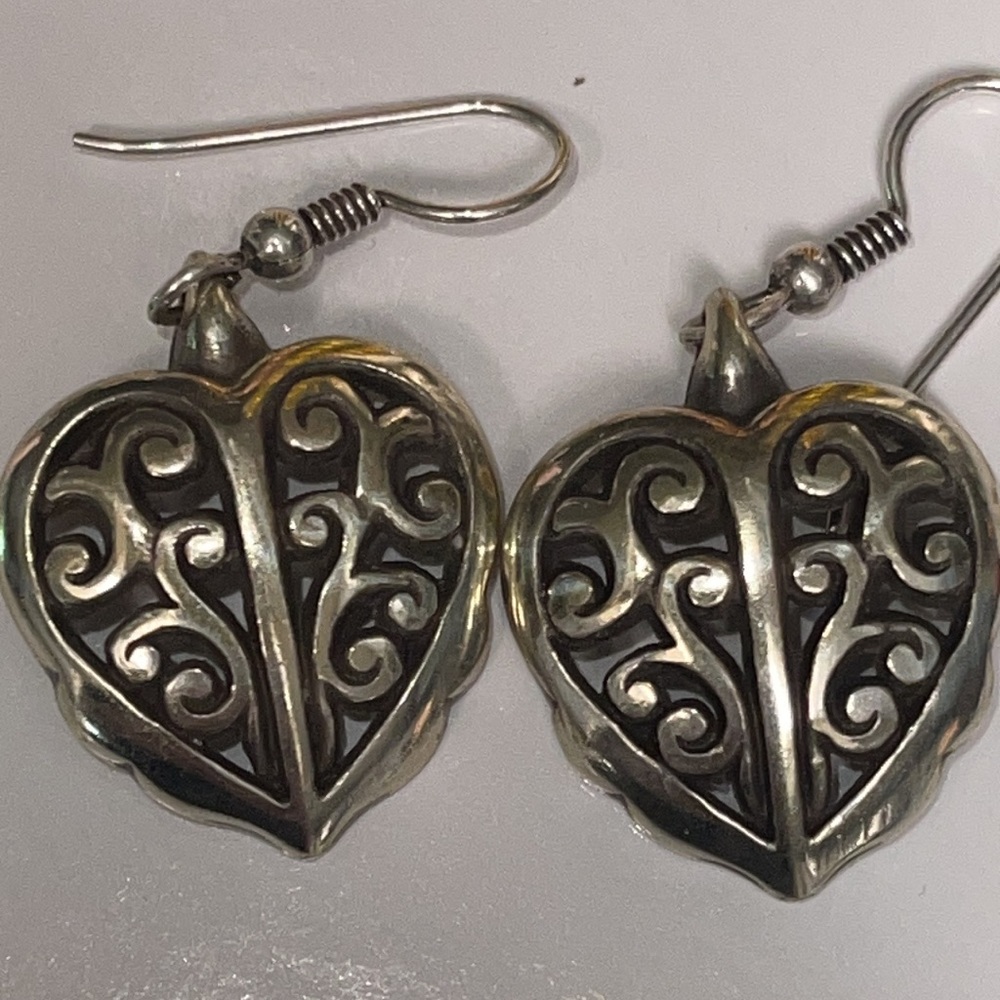 Brighton Silver Scroll Heart Dangle Earrings - image 1